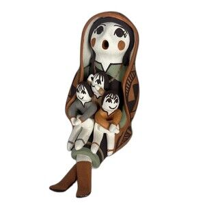 Jemez Pueblo Indian Handmade Clay Storyteller M.I. Lewis with 3 children